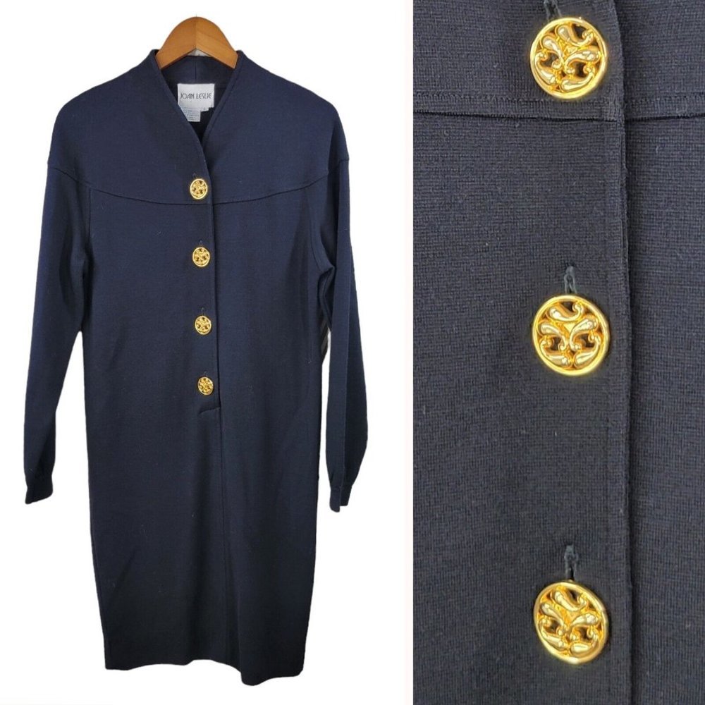 Vintage Joan Leslie Wool Suit Dress size 6 Gold Button Dark Academia Royalcore